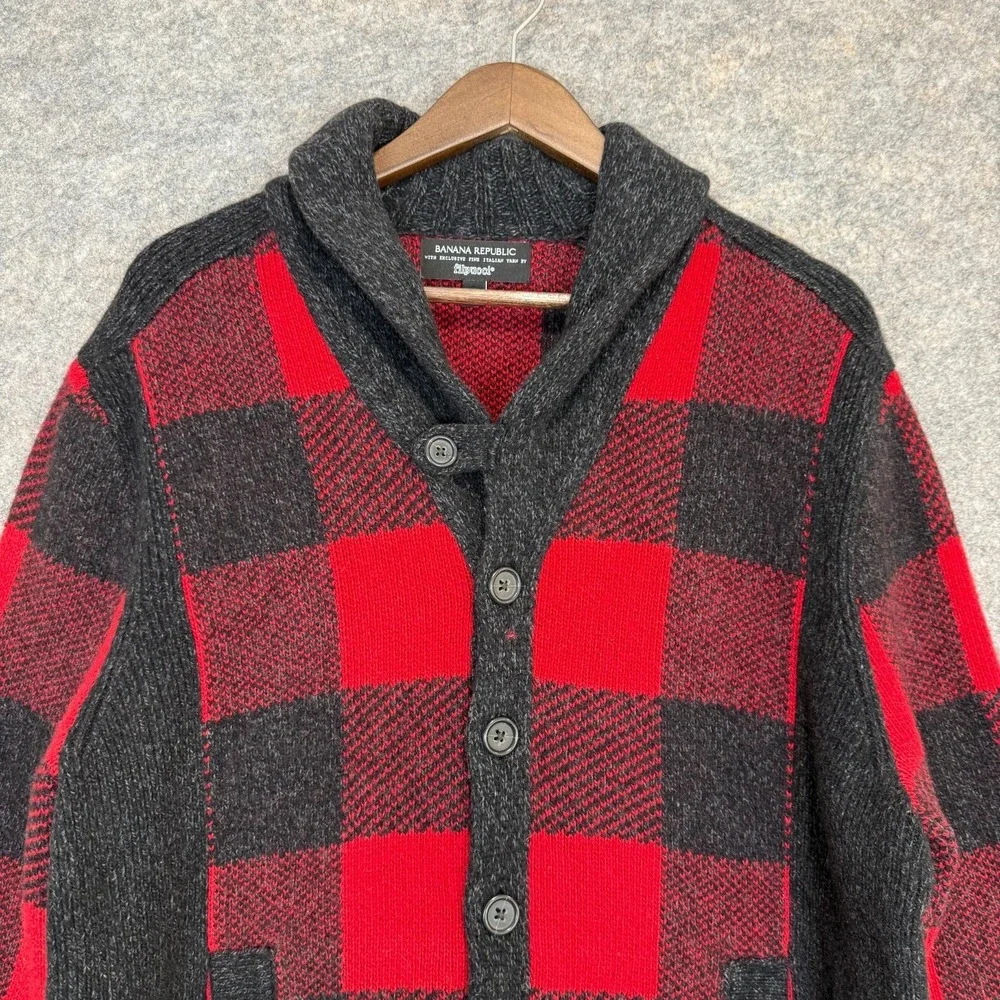 Banana‎ Republic Filpucci Merino Wool Buffalo Plaid Cardigan Mens XL Shawl Heavy